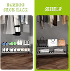 BMOSU 2-Tier Bamboo Extended Shoe Rack Premium Stackable Shoe Shelf Storage Organizer for Hallway Closet Living Room Entryway Organizer (Black Bamboo) - Image 4