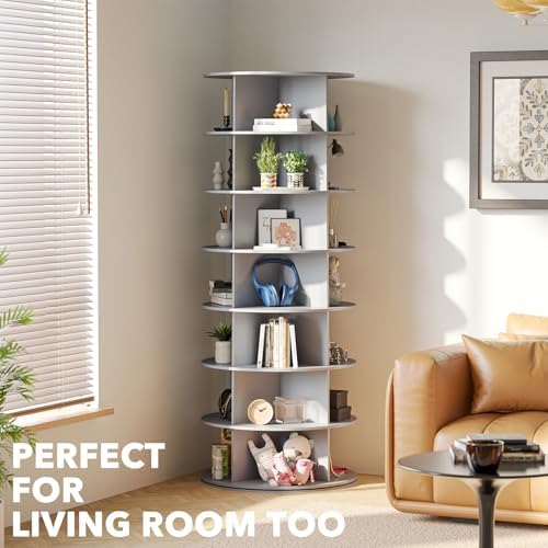 SpaceAid 7 Tier Rotating Shoe Rack Tower, Spinning Shoe Display Lazy Susan, Revolving 360 Shoe Rack Storage Round Carousel, Vertical Handbag Rotate Shoes Closet Organization (7-Tier Gray) - Image 6