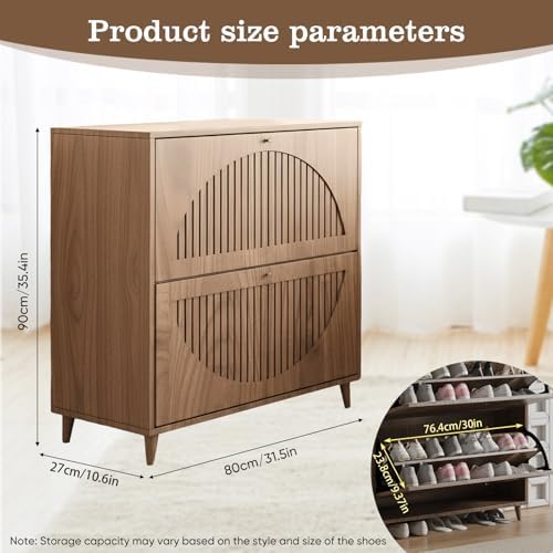Shoe Storage Cabinet for Entryway | Ultra-Slim Narrow Shoe Organizer with 2 Flip Drawers | Freestanding Hidden Shoe Rack | Space-Saving Solution for Small Hallway, Foyer, Mudroom - Image 2