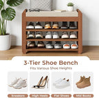 27.6" Shoe Rack Bench with Coat Rack, 3-Tier Entryway Storage Bench - Image 4