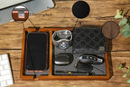 Shinpuru Wooden Valet Tray for Men, Nightstand Organizer with Leather Inlay, EDC Essentials Catchall Tray for Keys, Phone, Wallet, Watch, Earbuds - Bedside Desk Entryway Tray (Wood-Phone) - Image 3