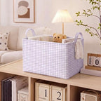 Hushee Purple Gingham Basket Checkered Storage Collapsible Bin with Handles - Image 3