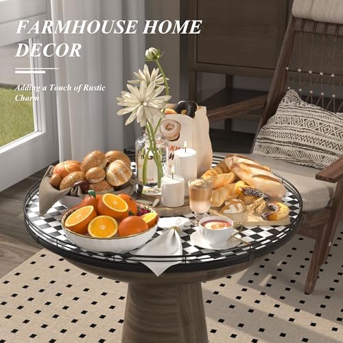 AMH 24-Inch Black and White Checkerboard Lazy Susan Decorative Tray - Image 4