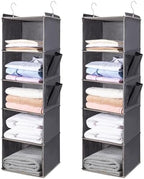 BOOMIBOO Hanging Closet Organize and Shelves,5-Hanging Shelf（2 Pack,Grey） | Dorm Room Essentials, Clothes Organizer with 2 Side Pockets, Hanging Shelves for Closet Storage, Breathable Fabric by BOOMIBOO