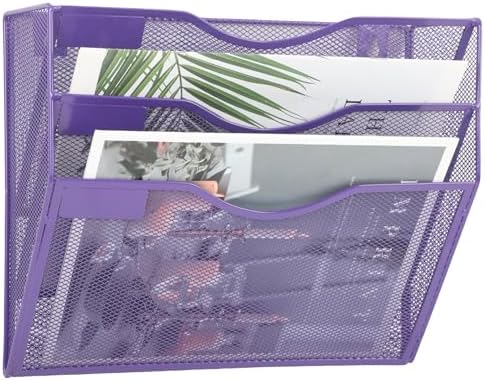 EASEPRES 3 Pocket Mesh Hanging Wall File Organizer, Wall Mounted Mail Paper Document Folder Holder, Clipboard Storage Organization Magazine Rack with Nametag Label for Office School Home, Purple - Image 6
