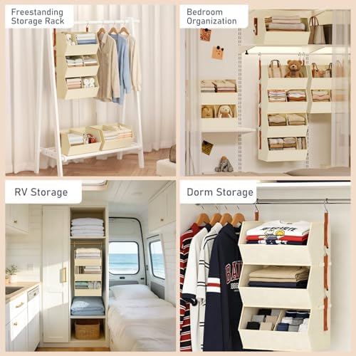Hanging Closet Organizer Extra Large, Clothes Hanging Shelves for Closet with Divider, Collapsible Closet Storage System, Fabric Closet Hanging Organizer for Home, Dorm, Rv, ,Handbags, Underwear, Sock - Image 7