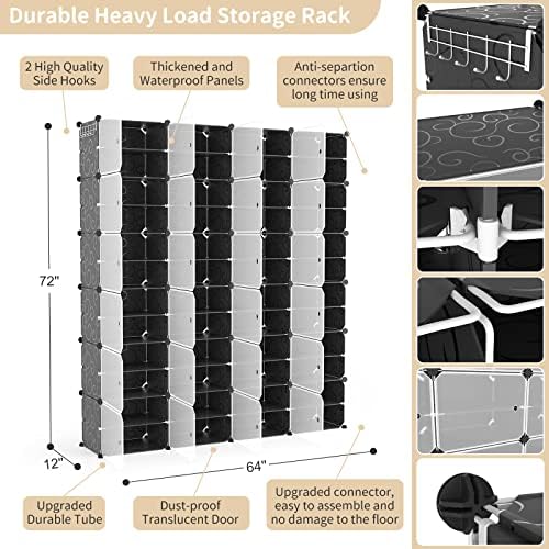 Portable Shoe Rack Organizer with Door, 96 Pairs Shoe Storage Cabinet Easy Assembly, Plastic Adjustable Shoe Storage Organizer Stackable Detachable Free Standing DIY Expandable 12 Tier Black - Image 3