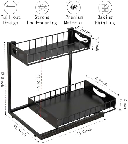 Under Sink Organizer with Pull-Out Drawers,Kitchen Sink Organizer,2 Tier Bathroom Organizers And Storage,Bathroom Accessories Set,Black 2 Pack - Image 2