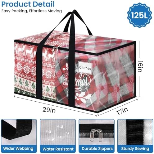 RoomHacks Moving Bags, Heavy Duty Large Storage Bags, 125L, 2 Pack, Clear | Water-Resistant Packing Bags with Reinforced Handles & Dual Zippers, Foldable Storage Totes for Dorm Move & Home Organization - Image 2