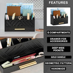 dreampossible Black Wood Desk Organizer and Accessories with Drawer, Bill Mail Organizer and File Mail Holder for Office Supplies, Modern Desk Accessories & Workspace Organizers for Desk Organization - Image 6