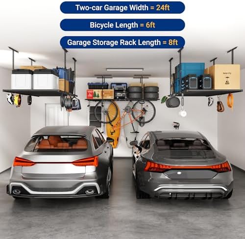 FLEXIMOUNTS 4x8 Overhead Garage Ceiling Storage Rack with 6 Hooks, Black - Image 7