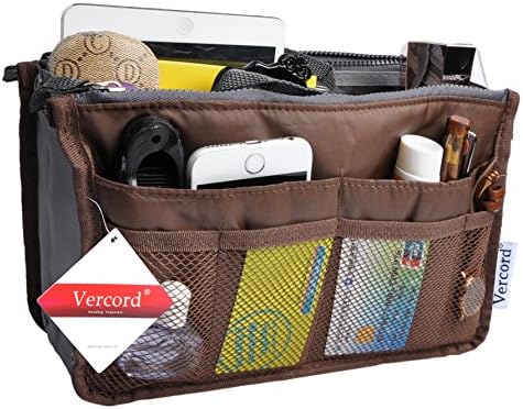 Vercord Purse Organizer Insert for Handbags Bag Organizers Inside Tote Pocketbook Women Nurse Nylon 13 Pockets Coffee Medium - Image 2