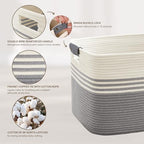 45L Small Woven Laundry Basket Hamper with Leather Handles,Grey - Image 5