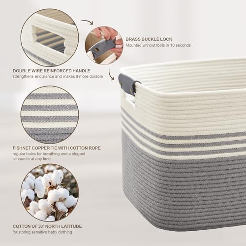 45L Small Woven Laundry Basket Hamper with Leather Handles,Grey - Image 5