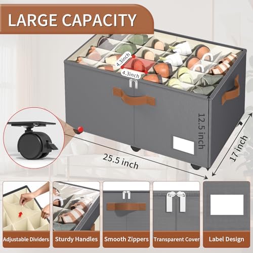 Foyego 2 Pack Shoe Organizer for Closet, Shoe Storage with Wheels, Gray - Image 3