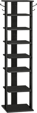 HOOBRO 8 Tiers Vertical Shoe Rack, Wooden Shoe Storage Organizer with Hooks, Narrow Shoe Tower for 8 Pairs, Space Saving, for Entryway, Living Room, Bedroom, Black BK07XJ01 by HOOBRO