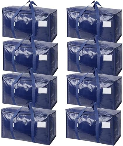 TICONN 8 Pack Extra Large Moving Bags Heavy Duty with Zippers & Carrying Handles, Durable Storage Bags Moving Boxes for Closet Organizers and Storage (8 Pack, Navy) by TICONN