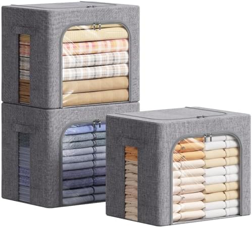 Lifewit 3 Pack Clothes Storage Bins with Metal Frame, Stackable Storage Box by Lifewit