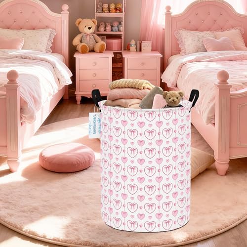 Round Laundry Basket Collapsible Storage Hamper Organizer Pearl Heart - Image 5