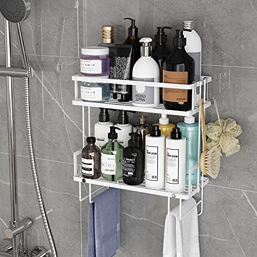 Godboat 2-Tier Over Toilet Storage Shelf, Wall-Mount with 2 Hook/Paper Rack - Image 4