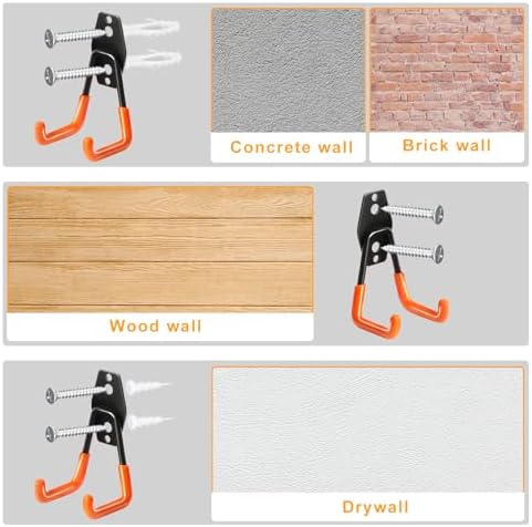 KURUI Heavy Duty Wall Hook for Hanging, 2 Pack Garage Tool Organizer Wall Mount, Metal Garage Storage Hooks for Ladder,Extension,Garden Tool, Small Utility Hook, Hose Holder for Outdoor and Indoors - Image 7