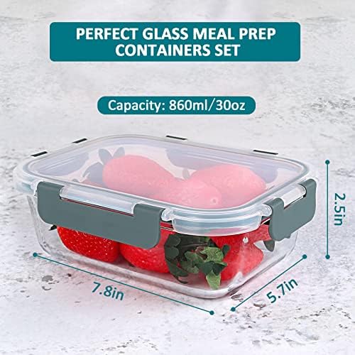 M MCIRCO 5 Pack,30 oz Glass Food Storage Containers with Lids, Gray - Image 2