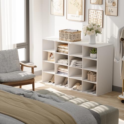 Garden 4 you Shoe Storage Bench, Cubby Shoe Rack with 16 Cubbies, 4-Tier Wood Shoe Rack Organizer, Shoe Organizer Cabinet for Entryway, Hallway, Closet and Garage, White - Image 5