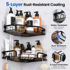Corner Shower Caddy, Rustproof Shower Organizer with Soap Holder and 8 Hooks, No Drilling Adhesive Shower Shelves for Inside Shower, Large Capacity Shower Rack for Bathroom Shower Storage, X-Large - Image 6
