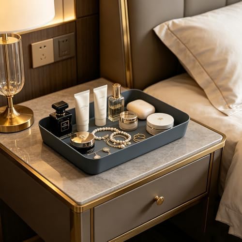 Desktop Storage Organizer Valet Tray - Makeup Organizer for Watch Wallet Phone Keys Perfume, Square Catchall Tray for Kitchen Counter Vanity Bathroom Living Room|Blue - Image 4
