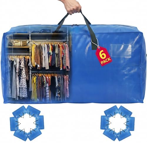 Moving Bags Heavy Duty,Extra Large Moving Bags for Travel/College Packing/Storage/Organization/Seasonal Clothes & Bedding Storage,Moving Supplies Bins,Compatible with Ikea Frakta Cart (SkyBlue,6Pcs) by Unknown