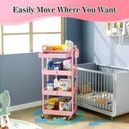 SUNALLY 4 Tier Rolling Cart with Drawer, Craft Storage Cart Organizer, Pink - Image 4