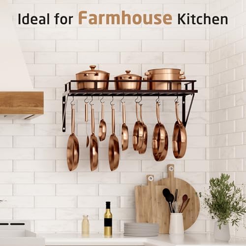 KES 30-Inch Wall Pot Rack, Oil Bronze, 88lb Capacity, 12 Hooks, Farmhouse - Image 2