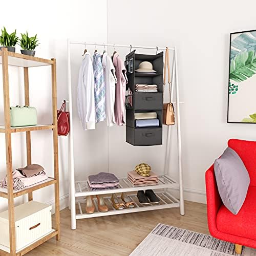 MAX Houser 5 Tier Shelf Hanging Closet Organizer, Cloth Hanging Shelf with 2 Sturdy Hooks for Storage, Foldable (Grey-D2) - Image 6