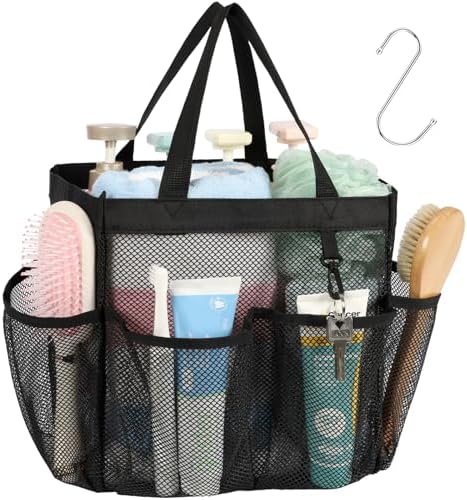 Mesh Shower Caddy Portable - 8 Pockets, S-Hook, Shower Bag for Dorm Camping by F-color
