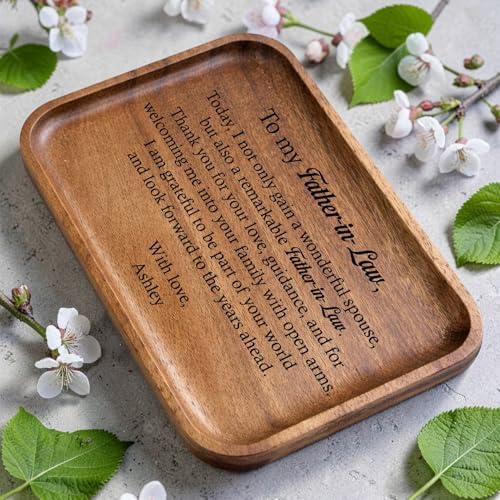 Personalized Father-in-Law Wooden Valet Tray, Custom Engraved Wood Catchall Organizer for Keys, Watch, Wallet, Ring, Jewelry, Wedding Birthday Gift for Father in Law from Daughter in Law - Image 4