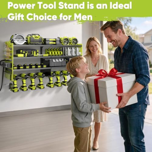 POKIPO Upgrade Power Tool Organizer Wall Mount with Charging Station,4 Layer Heavy Duty Metal Storage Rack Loads 600lbs with 8 Cordless Drill Holder,4 Outlet Power Strip Battery Utility Rack for Man - Image 6
