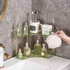 2-Tier Corner Bathroom Organizer Countertop with Hooks, for Makeup, Perfume - Image 4