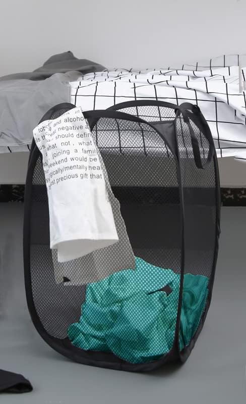 2 Pack Pop Up Laundry Hampers, Collapsible Mesh Laundry Basket Black - Image 8
