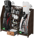 Golf Bag Storage Organizer Holds 2 Golf Bags for Garage - Wooden Rack by Ponsonbay