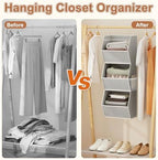 Closet Hanging Organizer with Pockets, 3 Shelf Hanging Clothes Organizers | Kids Closet Organizers and Storage for Clothes Fabric Hanging Storage Bins for Wardrobe Closet Organization and Storage, Grey - Image 6