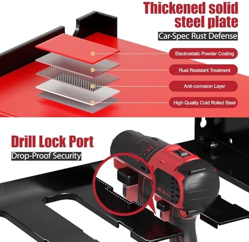 Spampur Fathers Day Gift – Power Tool Organizer Wall Mount with Charging Station, 420 lb Capacity 3-Tier Storage Rack Holds 6 Drills, Side Slots for Screwdrivers & Bits, Garage Storage for Men Gifts - Image 6