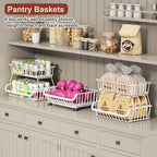 3-Tier Rolling Pantry Cart with Wheels, Stackable Wire Storage Floor Organizer for Kitchen Pantry Snack Shelves, Fruit Basket Stand, Vegetable Storage Rack for Food Snacks Onion Potato, White - Image 4