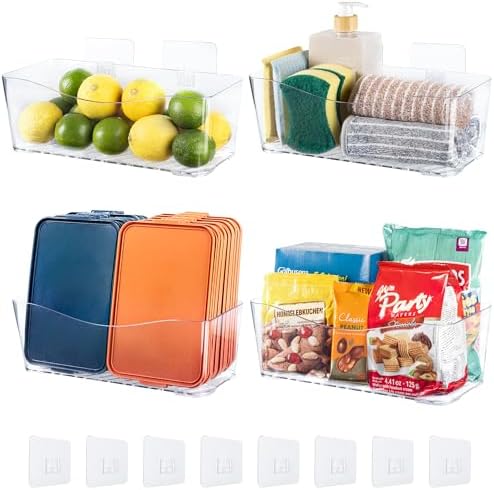 4-Pack Large Cabinet Door Organizer, 11.4" Adhesive Wall Mounted Pantry Organizers and Storage, Space Saving, Drain Bottom, No drill, Clea Storage Caddy Baskets for Kitchen, Bathroom, Under Sink by AENTGIUEnjoyHomeKitchen