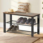 Simple Houseware Wooden Top Shoe Rack Bench for Entryway, Rustic Brown - Image 2