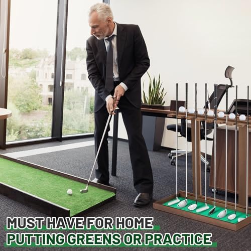 Blosssound Golf Putter Stand for 8 Clubs & 12 Balls Wooden Golf Club Holder Golfs Rack Display Organizer Storage with Artificial Grass Mat for Sports Indoor Home Garage Accessories - Image 5