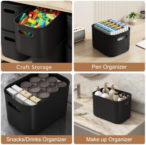 ORGIDOL 8 Pack Black Storage Bins with Lids Stackable Storage Container for Organizing, Black Storage Boxes with Handle for Shelves, Cute Organizer Bins for Craft, Snacks, 9.85x6.9x5.7 inch - Image 7