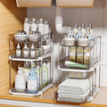 Delamu 2 Pack 3-Tier Bathroom Under Sink Organizers and Storage, Multi-Purpose Stackable Pantry Organization and Storage, Pull Out Clear Kitchen Bathroom Cabinet Organizer with Movable Dividers, Grey by DELAMU