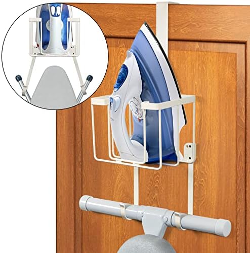 ORLESS Over The Door/Wall Mount Ironing Board Hanger, Laundry Room Iron and Ironing Caddy Board Storage Holder White - Image 2