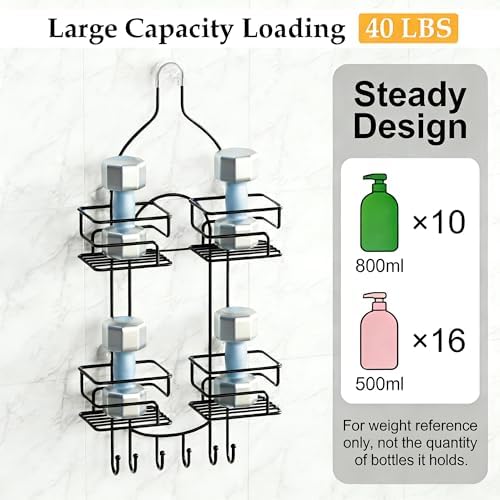 SRIWATANA Shower Caddy Hanging, Shower Organizer with Razor Hooks, Black - Image 4
