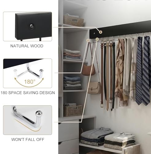 2Pack Wall-Mounted Belt & Tie Rack Organizer, Wooden with 28 Rotating Hooks - Image 4